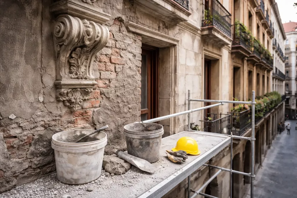 Rehabilitación de fachadas antiguas en Madrid